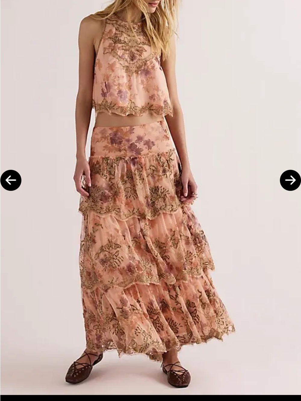 Floral Tiered Maxi Skirt in Blush Pink